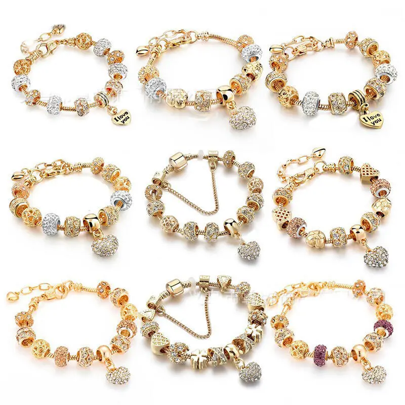 Golden New Style Full Dia Heart Color Preservation Gold Plated Beaded Bracelet Women bell  pepper  bracelet