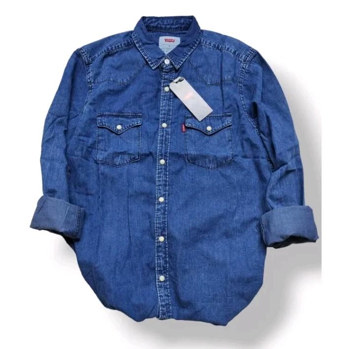 Kemeja Denim Pria Lengan Panjang/Kemeja Jeans Model Distro High' Quality Kemeja Denim Pria Size M, L, XL Panjang 1