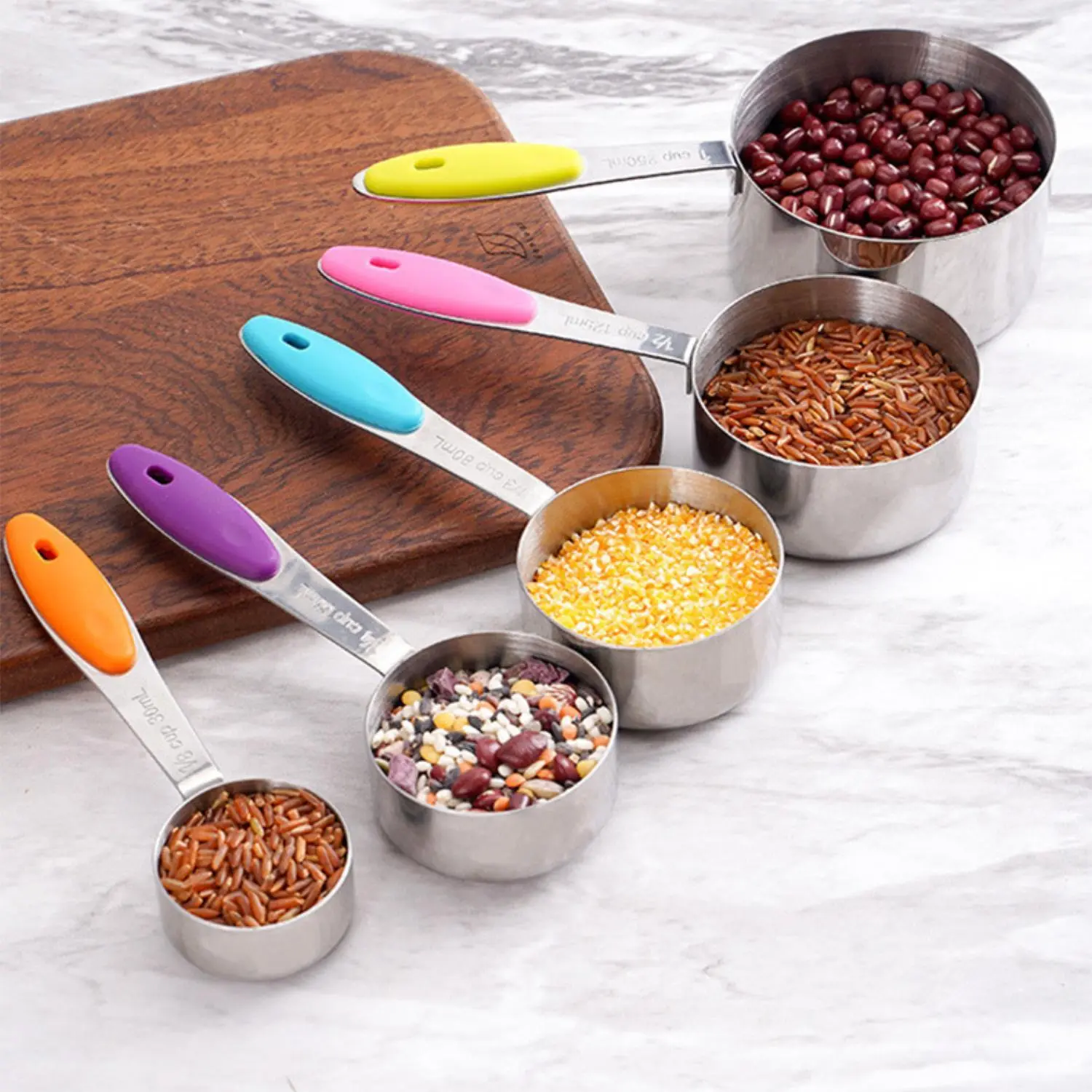 Measuring Cup Set, 5 Counts Stainless Steel Measuring Spoon with Long Handle, Mixed Size Measuring Utensils for Kitchen