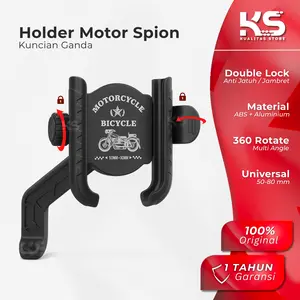 Holder Hp Spion Motor Double Lock Stand Dudukan Handphone Motor Kokoh Stabil 360 Rotasi Universal