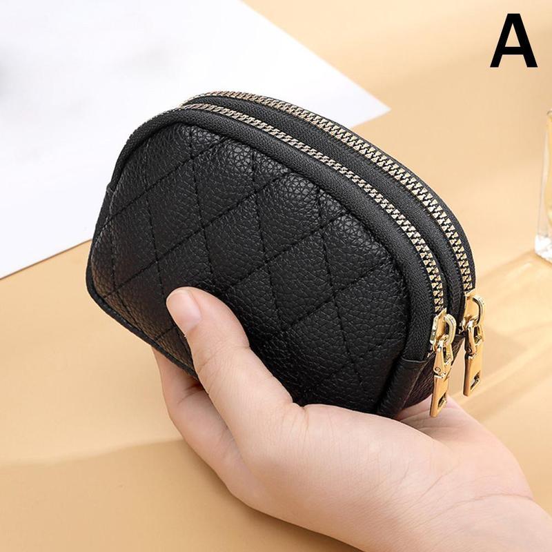 Product Introduction of Plaid Double Coin Wallet Double Zipper Storage Bag Card Card Woman Large Credit Capacity Holder 25