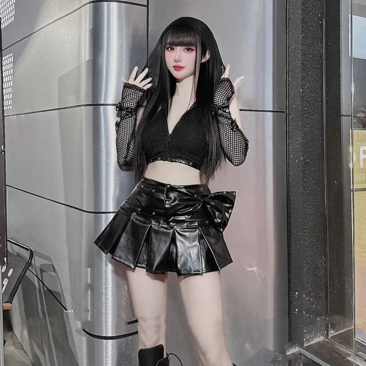 sét áo lưới phối chân váy nơ