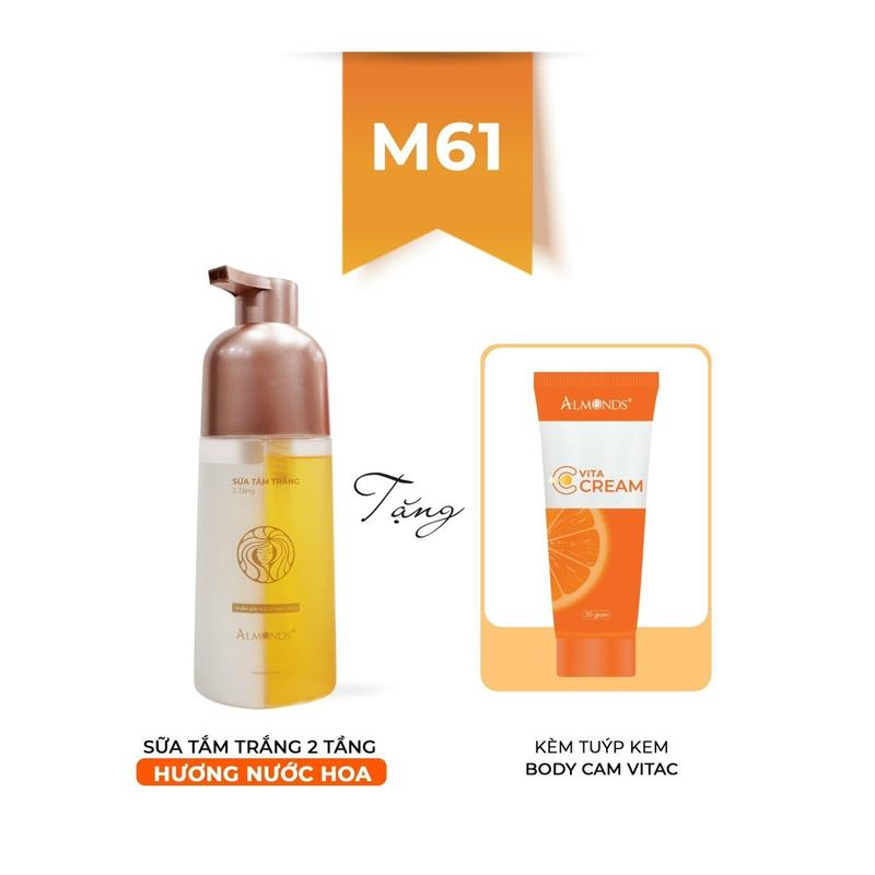 M61 - SỮA TẮM TRẮNG 2 TẦNG HƯƠNG NƯỚC HOA (tặng kèm tuýp kem body cam)