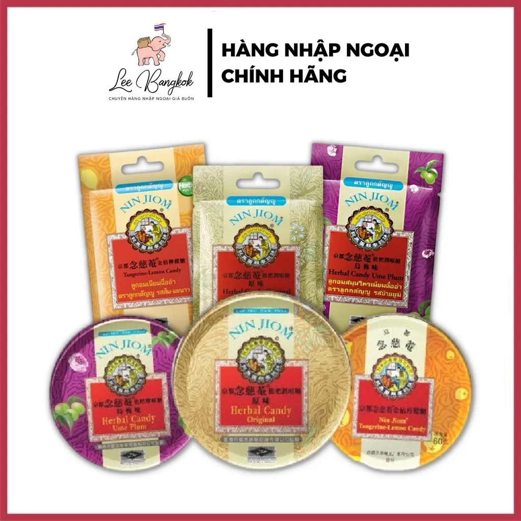 Gói, Hộp Kẹo Ngậm Ho Xuyên Bối Cao Tỳ Bà Cao Nin Jiom Herbal Candy Original, Ume Plum, Tangerine Lemon Hong Kong 60g Ăn Vặt Chua