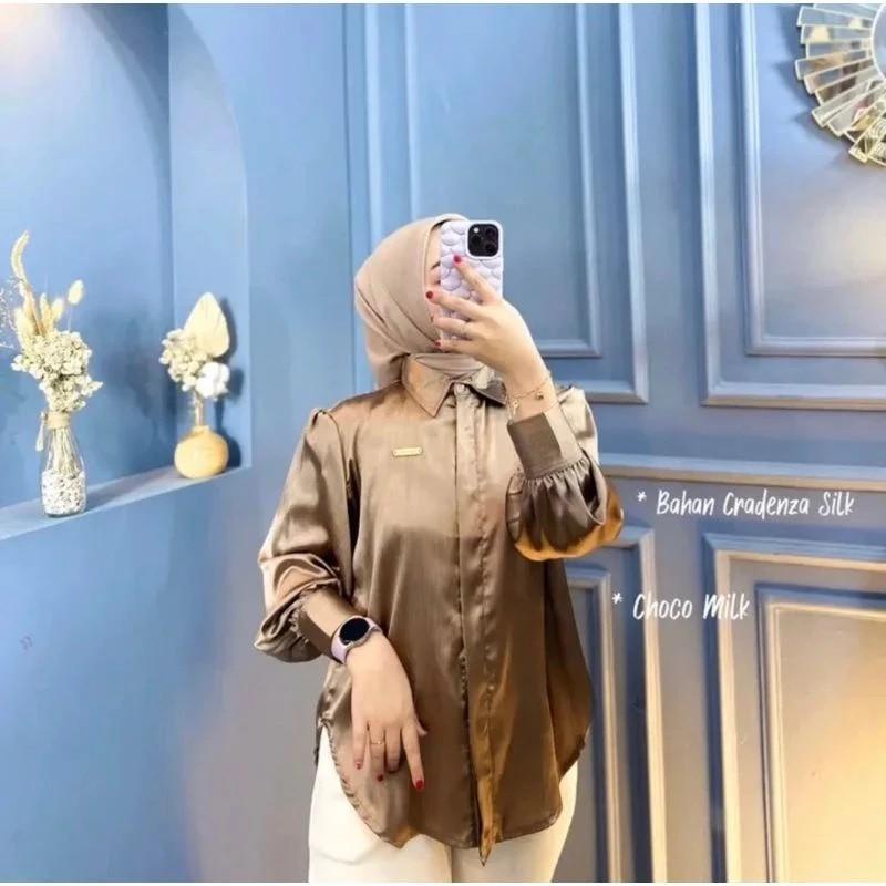 Product Introduction of Kemeja shimmer CRADENZA silk grade A.atasan wanita, kemeja wanita lengan panjang Baju Balon 7