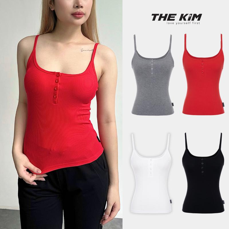 THEKIM Áo 2 dây bản nhỏ mở cúc ngực , áo tank top thun tăm hai dây nhỏ ( không mút ngực ) T292