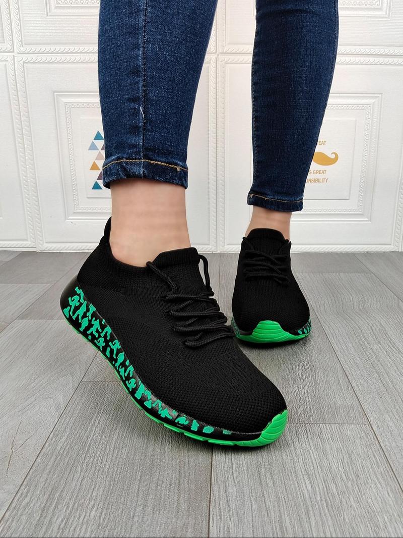 Product Introduction of Women's Fashionable Random Print Lace Up Running Shoes, Casual Comfortable Breathable Lightweight Non-slip Sneakers, Female All-match Sports Shoes for Daily Wear, Closed 1