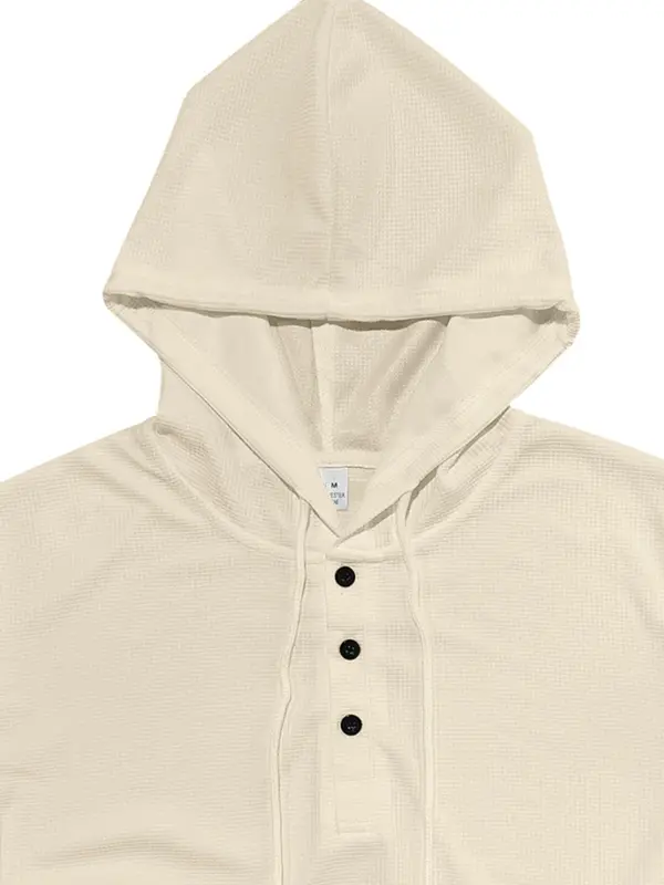 Men's Regular Fit Solid Button Front Hoodie, Casual Long Sleeve Drawstring Hooded Sweatshirt for Fall & Winter, Men's Clothes for Daily Wear 5