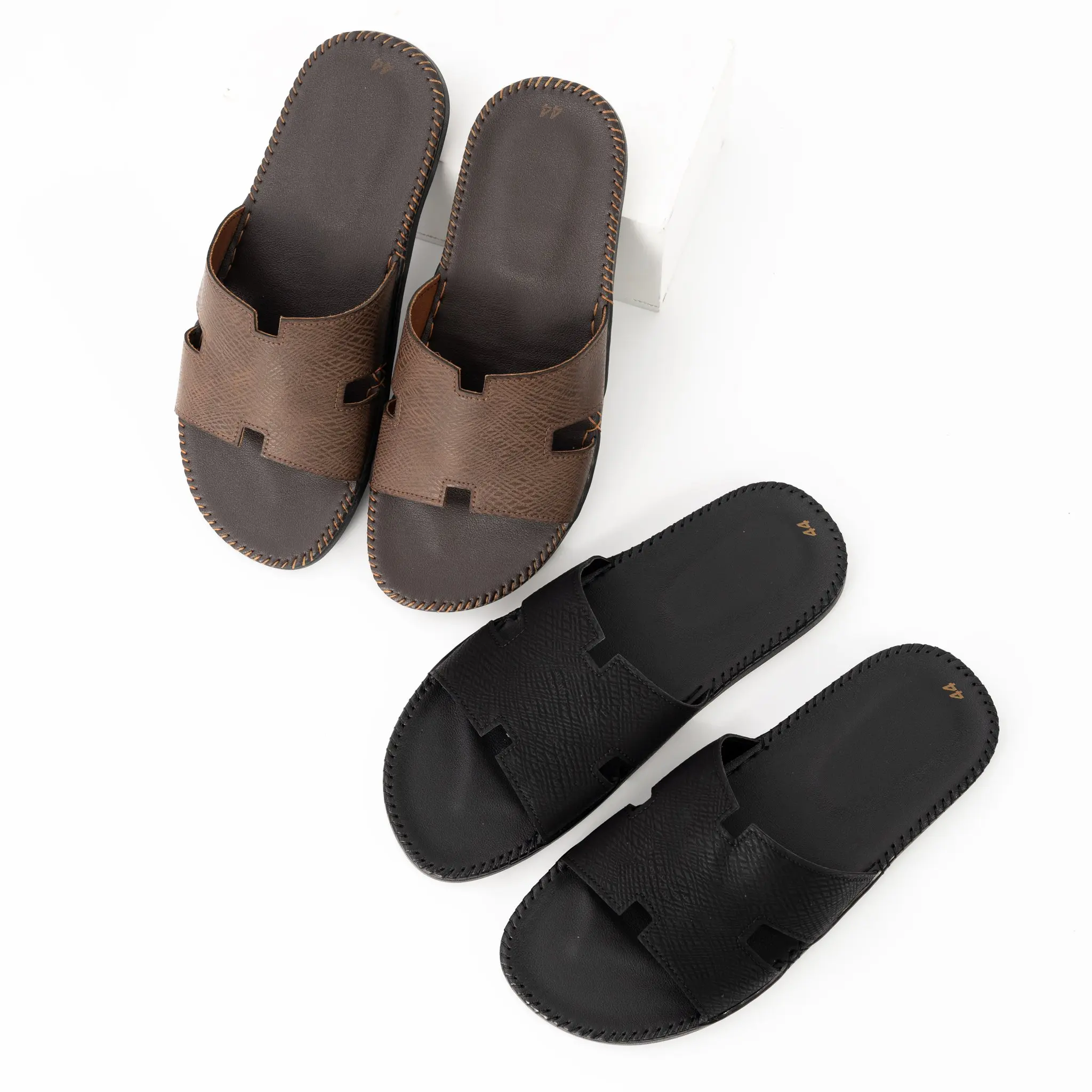 Dép da nam quai ngang chữ H big size 44,45,46,47,48,49, đế cao su chống trơn trượt - DéP Đế Bằng