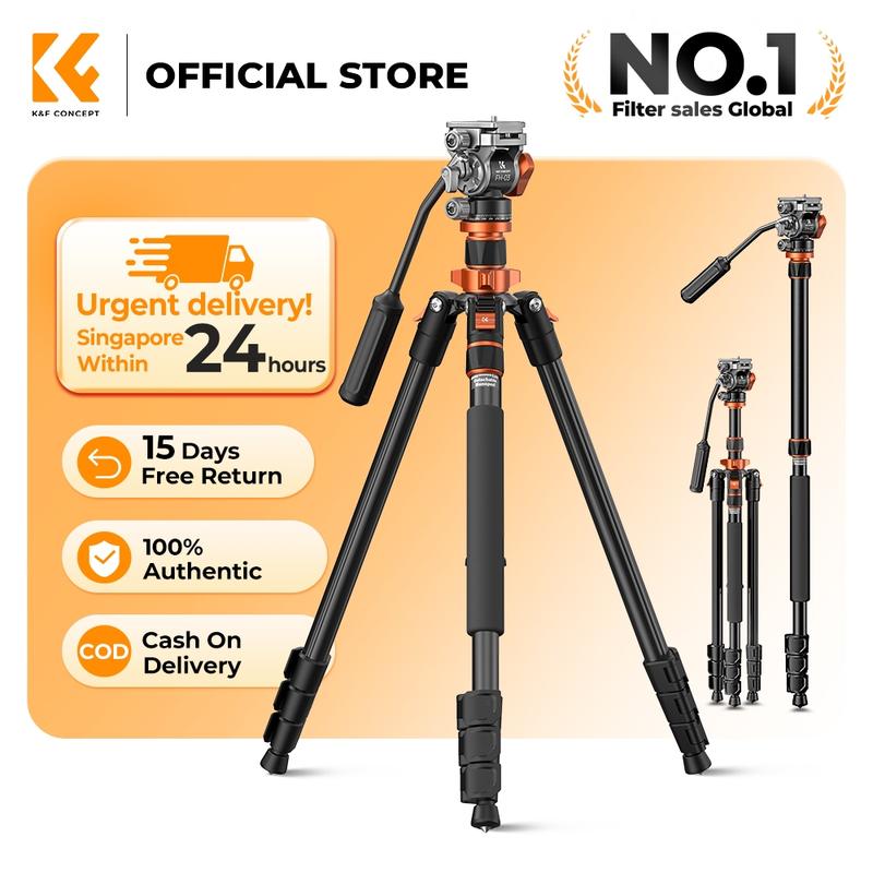 Chân máy video hợp kim K&F CONCEPT O234A7+FH-03 - Đầu chất lỏng - Monopod có thể đảo ngược/tháo rời