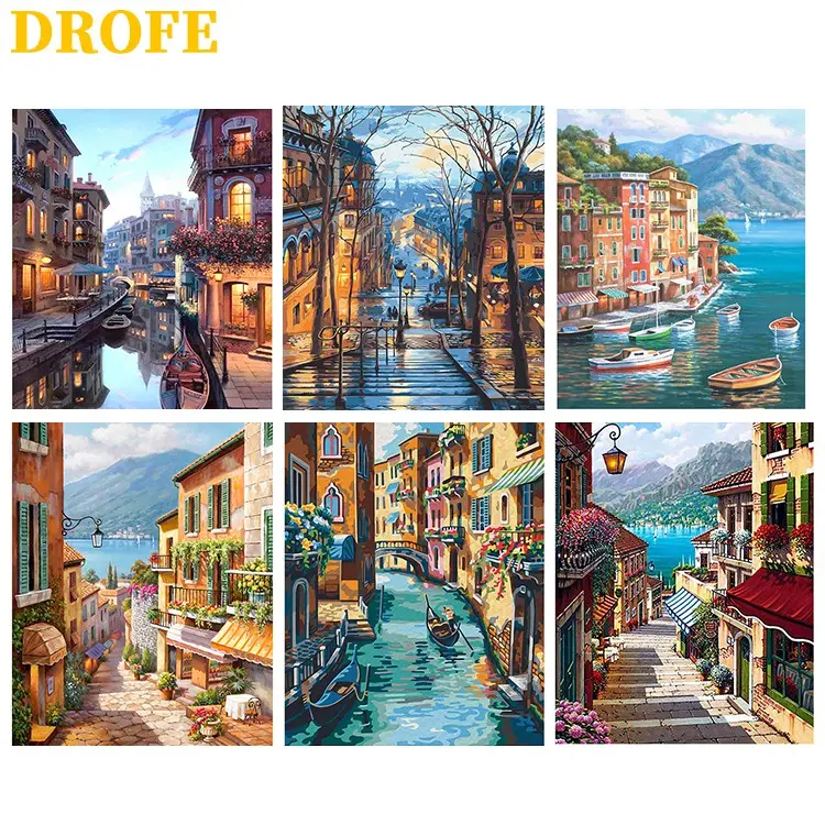 DROFE 40x50cm European Street Scene Paint By Numbers On Canvas Diy Painting Handmade