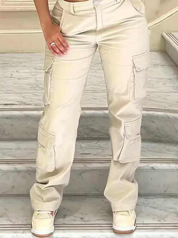 Women's Solid Multi-pocket Cargo Pants, Fashion Casual Trousers for Daily Wear, Ladies Bottoms for All Seasons 5