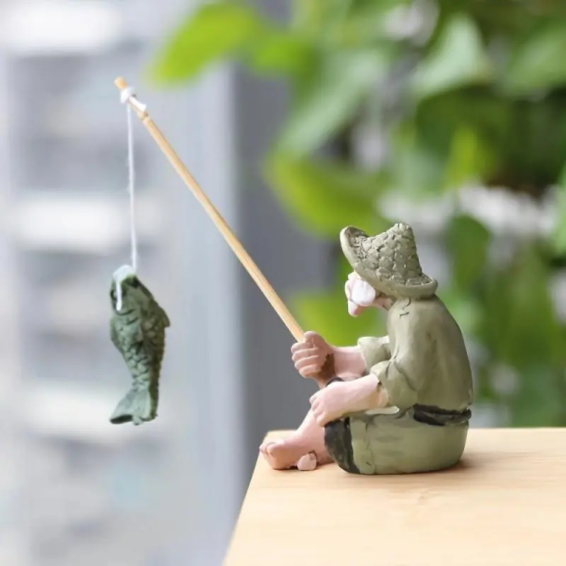 Fishing Themed Resin Figurine, Fantasy Fisherman Statue, Durable Non-electric Fisherman-Sculpture for Outdoor Pool & Bonsai Decor, Ornaments 3