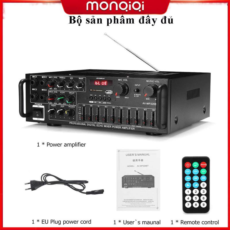 Amly karaoke bluetooth, Ampli karaoke mini, amply blutooth Sunbuck TAV- 326BT 4 cổng mic đa năng nguồn AC 220v hoặc DC 12V