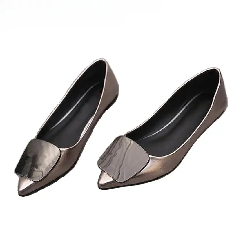 Women Leather Flats Point Toe Ballet Slip-Ons For Narrow And Wide Feet Grey Black Moccasin Cute Shoes Designer