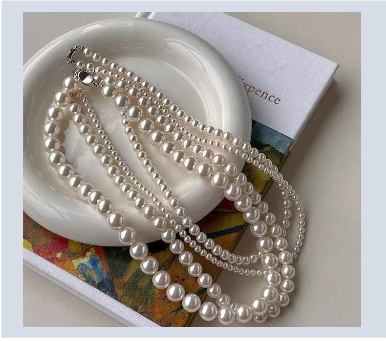 Product Introduction of European and American Fashion Simple Shijia Pearl Necklace for Women Beaded Retro Niche Fashion Simple Choker Chain Versatile Choker 2