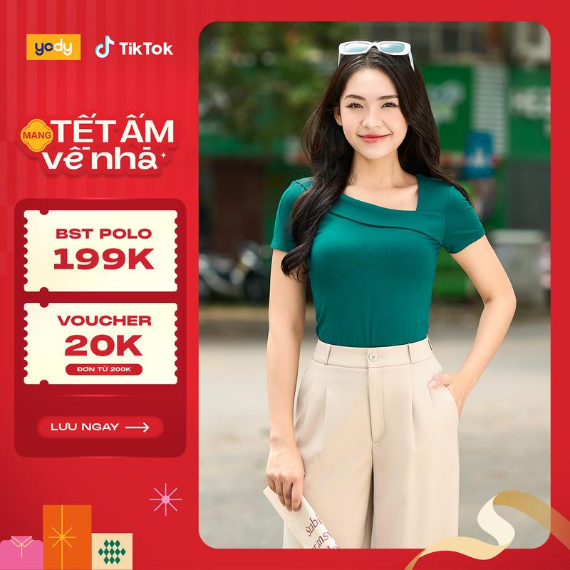 YODY Áo Phông Nữ Cách Điệu Cổ Chéo TSN7136