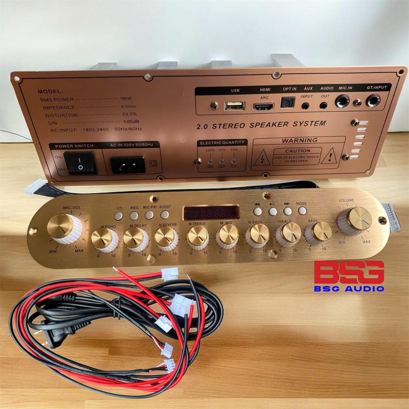 Bo Mạch Loa Kéo Xách Tay K18plus mẩu mới 2 Kênh Stereo Cs 180w Echo Delay Có Reved Màu Vàng Hồng