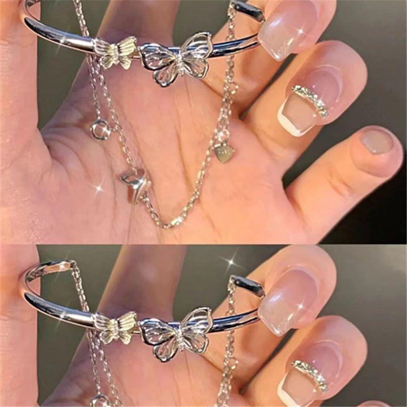Ins Style Fairy Temperament Butterfly Bracelet for Women New Niche Design Half Bangle Half Chain Tassel Bestie 4