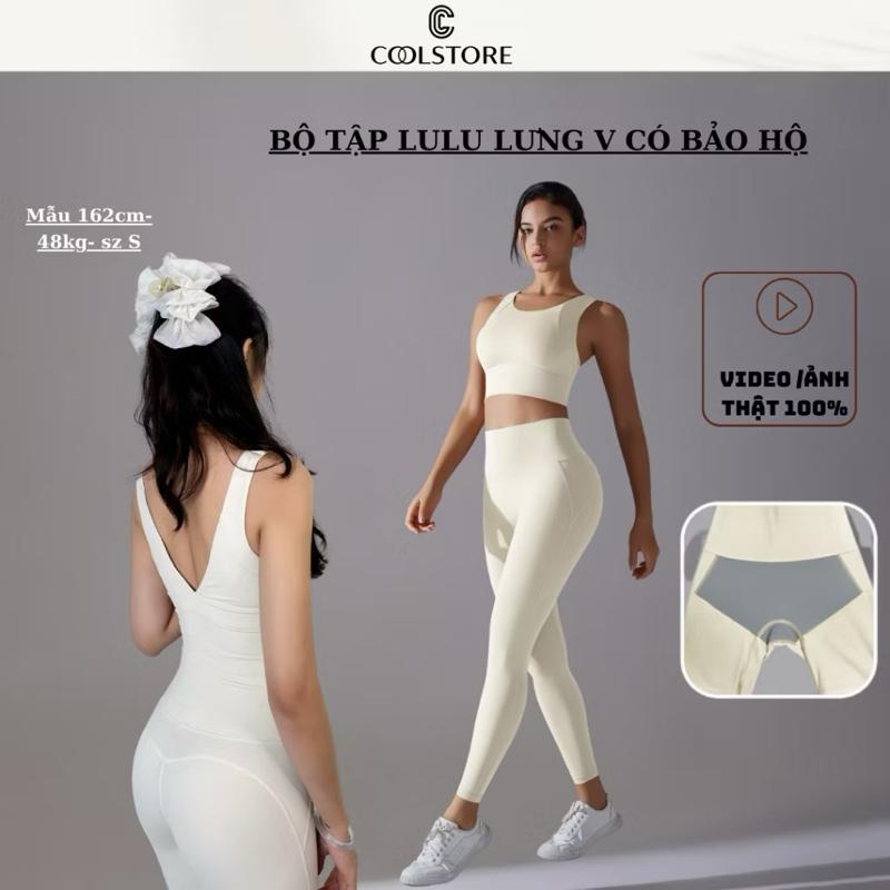 Bộ đồ tập lulu áo mút đúc V + quần may lót bảo hộ tập gym/yoga thể thao năng động Coolstore