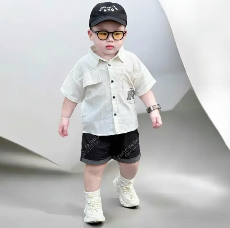 Sét Sơmi kết hợp quần Jean mềm kiểu dáng đơn giản phong cách năng động khỏe mạnh cho bé trai size 8-27kg 1
