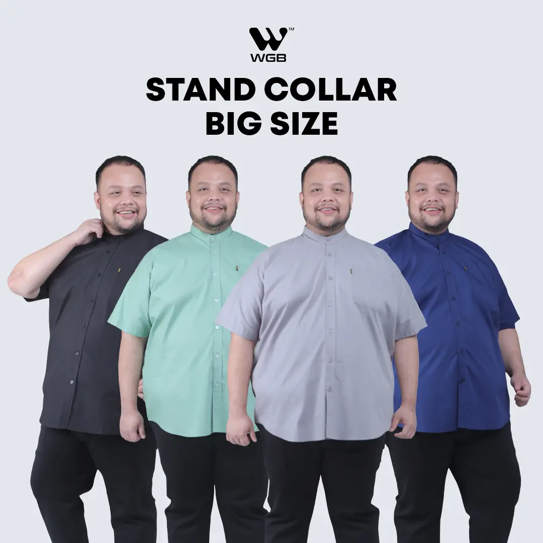 WGB Kemeja Stand Up Collar Lengan Pendek Pria Big Size XXL XXXL