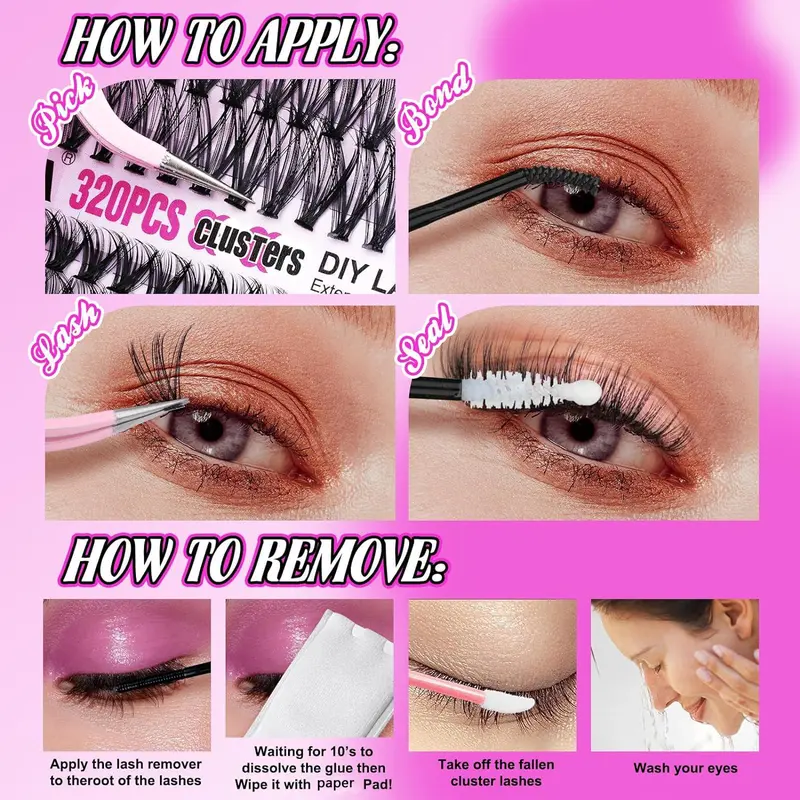 Eyelash Extensions Kit, 1 Set Individual False Eyelashes with Eyelash Glue & Tweezers & Glue Remover & Brush, Professional Eye Enhancement Tools for Women, Makeup 8