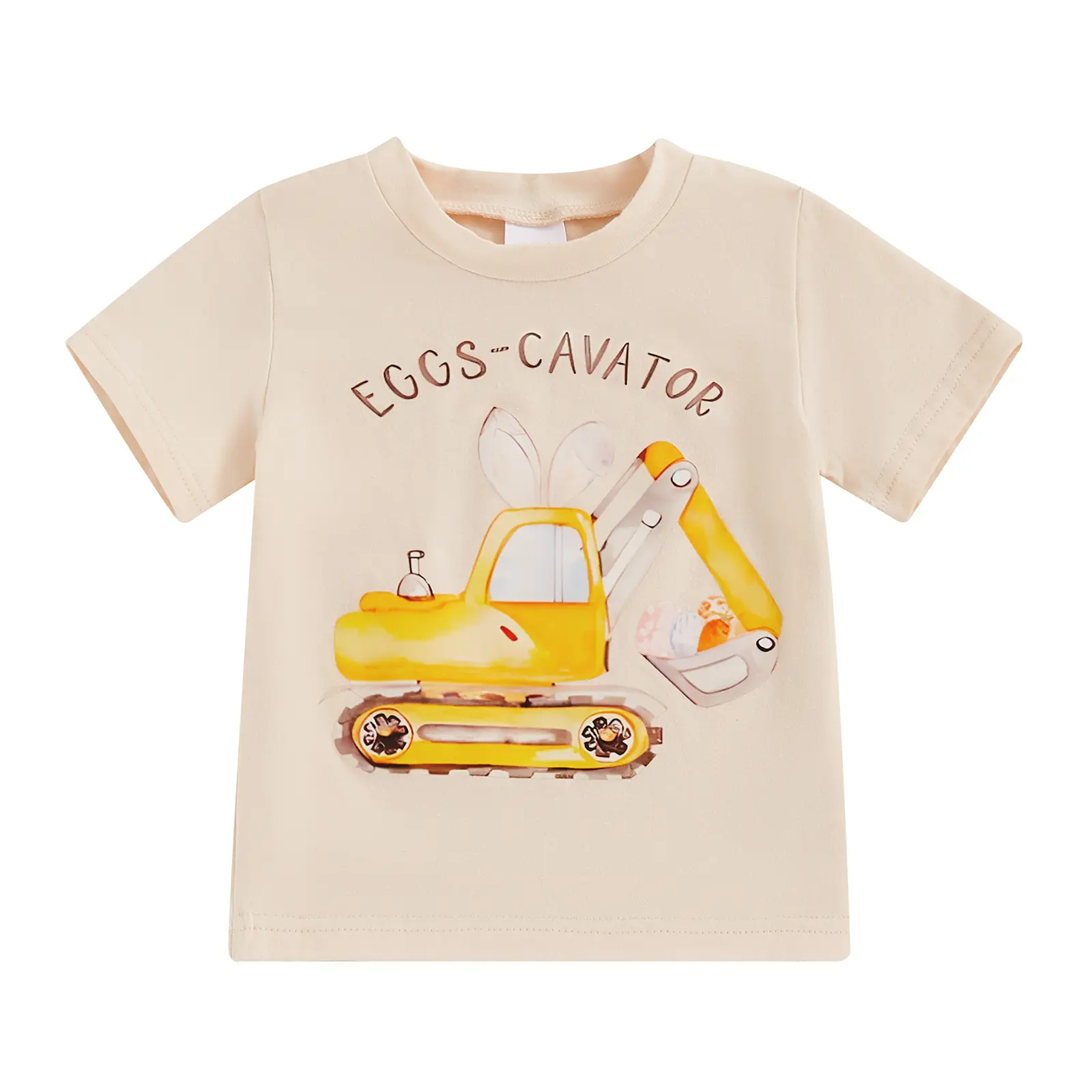 Toddler Easter T-Shirts Fashion Short Sleeve Round Neck Egg Excavator Print Tops Baby T-Shirts1