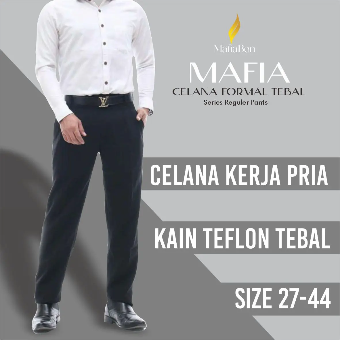 Celana Panjang Pria Formal Model Reguler Standar Celana Dasar Pria Hitam Standar Motif Polos Bahan Teflon Tebal Halus Adem Celana Kantor Pria Bahan Kain Formal