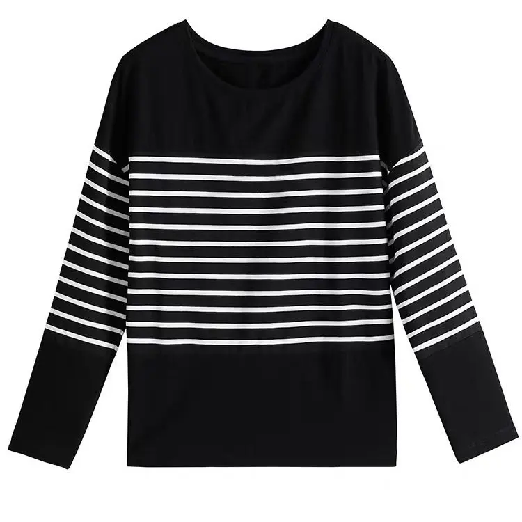 Áo Thun Dài Tay, Dành Cho Phụ Nữ Trung Niên, Cỡ M-5XL, Quần Áo Mùa Thu Cho Mẹ, Áo Sơ Mi Lớp Cơ Sở Dáng Rộng, Hàng Mới Về 2024, Áo Quần Áo Mùa Thu Sọc 2