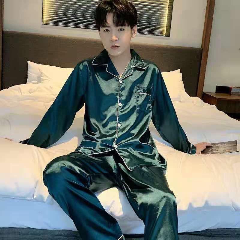Bộ Đồ Ngủ Nam, Chất Liệu Lụa Lạnh Dài Tay, Mỏng, Lụa Nhân Tạo, Thích Hợp Cho Mùa Xuân, Mùa Thu Và Mùa Hè, Cỡ XL, Bộ Đồ Mặc Nhà, Phong Cách Trẻ Trung, Thích Hợp Cho Mùa Thu / Mùa Đông, 2024 2