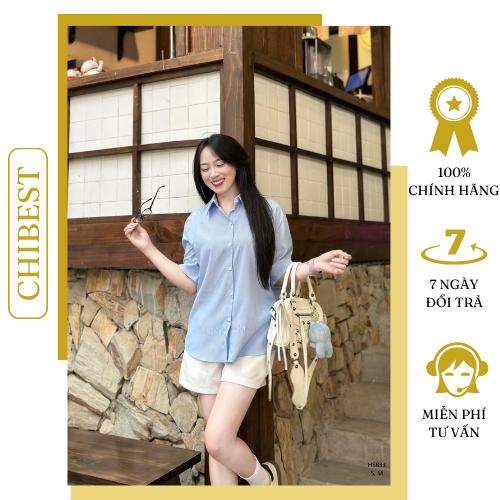 Set bộ quần short nữ áo sơ mi sọc nhuyễn tay ngắn trắng CHIBEST HSB33 Women Top Ong