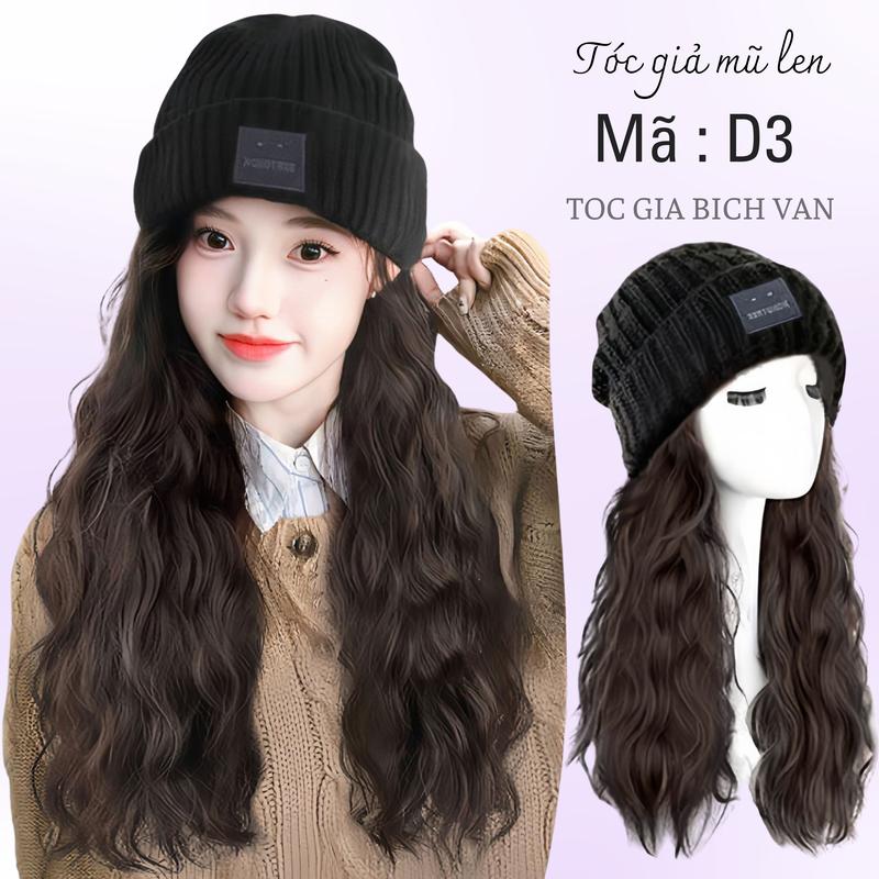 D3 Tóc giả mũ len xoăn xù mì ( tóc và mũ có thể tháo rời)