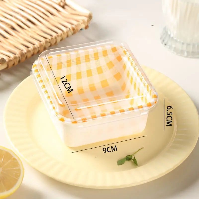 Hộp Bánh Bento Sọc Caro Họa Tiết Sắc Nét Dung Tích 450ml, Hộp Đựng Bánh Kem Tiramisu, Mousse Bento 2