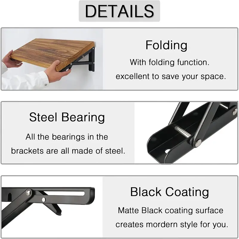 L-shaped Foldable Shelf Bracket, 1 Pair DIY Folding Bracket Accessory, Furniture Hardware Accessories for Home Office 6