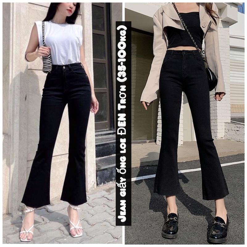 (FULL Size 35-100kg) Quần Jeans Giấy Ống Loe CẠP CAO Đen Trơn Co Giãn Bốn Chiều, Siêu Tôn Dáng