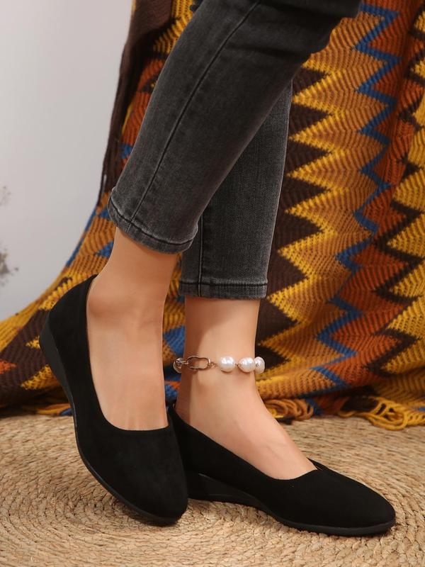 Women's Solid Color Round Toe Wedge Shoes, Fashionable Slip on Wedge Shoes for Daily Wear, Lightweight Breathable Comfortable Shoes for Women & Girls 4