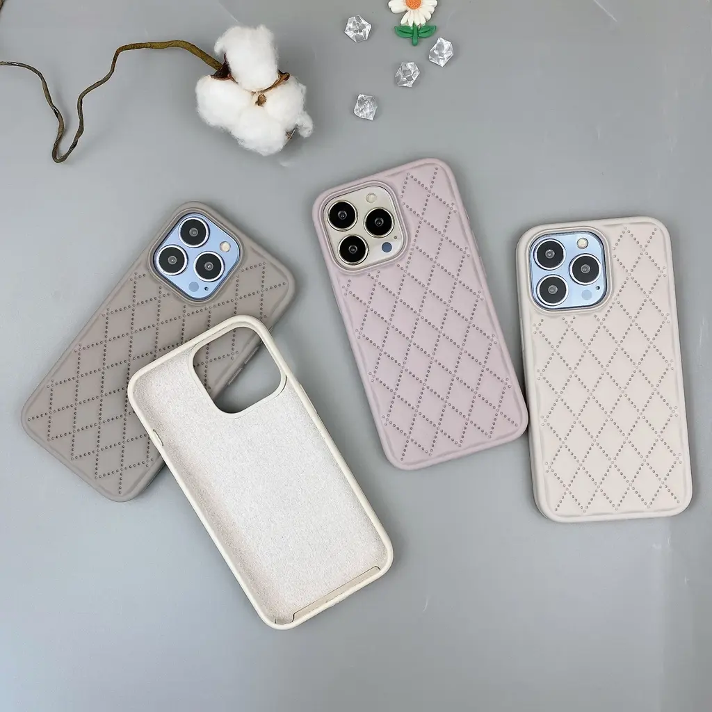 Case Complitable for Sam A24 A34 A54 A14 Casing flocked silicone 3D Diamond Pattern Leather Tahan Guncangan Tahan Banting