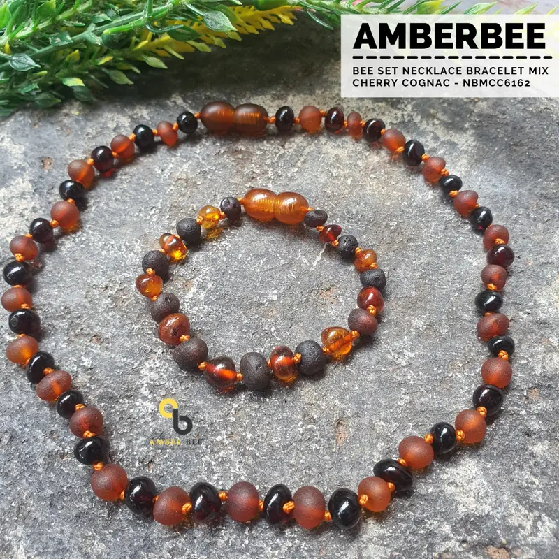 Set Kalung Gelang Amber Anak Premium Mix Cherry Cognac by Amber Bee NBMCC6162