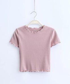 Product Introduction of Atasan Crop Top // Lengan Pendek // material rib knit // Melar Wanita Polos Baju Kaos 2