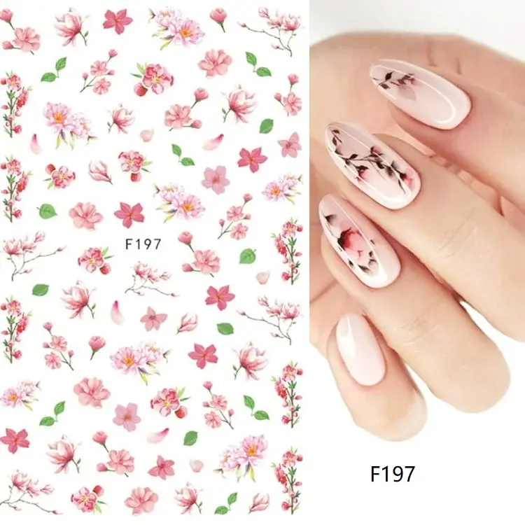 Hình dán nhãn dán móng tay nghệ thuật hoa anh đào, giấy bạc chuyển hoa hoa anh đào 3D, thanh trượt tự làm mùa hè, đồ trang trí làm móng, TRF091-F669, 1 cái 8