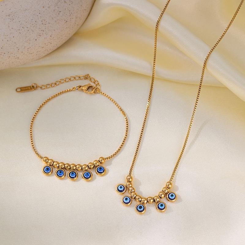Product Introduction of Devil's Eye Jewelry Suit, Blue Eyes Necklace Bracelet, 18K Gold, Necklace Bracelet Bracelet Suit, Stainless Steel Necklace Suit, Titanium Steel Devil's Eye, Necklace Accessories 0