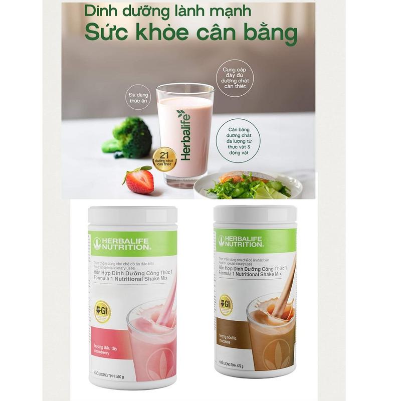 Sữa herbalife healthy meal F1 5 vị Dâu, quy kem, bạc hà, socola, vani- Lượng đường thấp bộ truyền trắng hàn quốc
