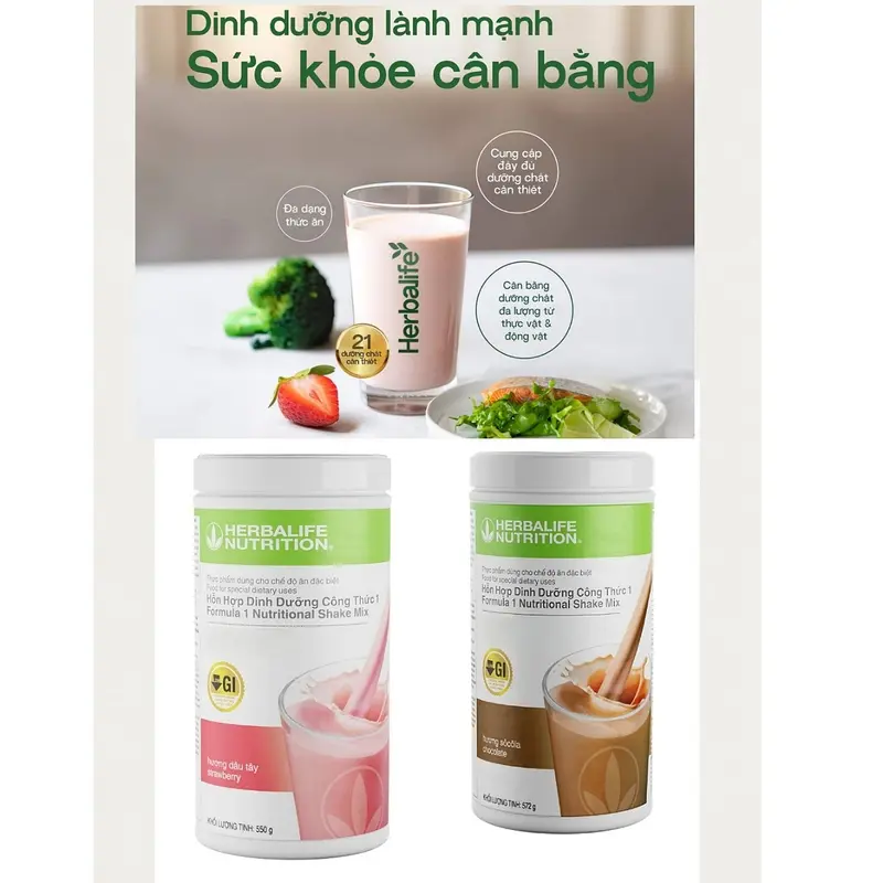 Sữa herbalife healthy meal F1 5 vị Dâu, quy kem, bạc hà, socola, vani- Lượng đường thấp bộ truyền trắng hàn quốc 0