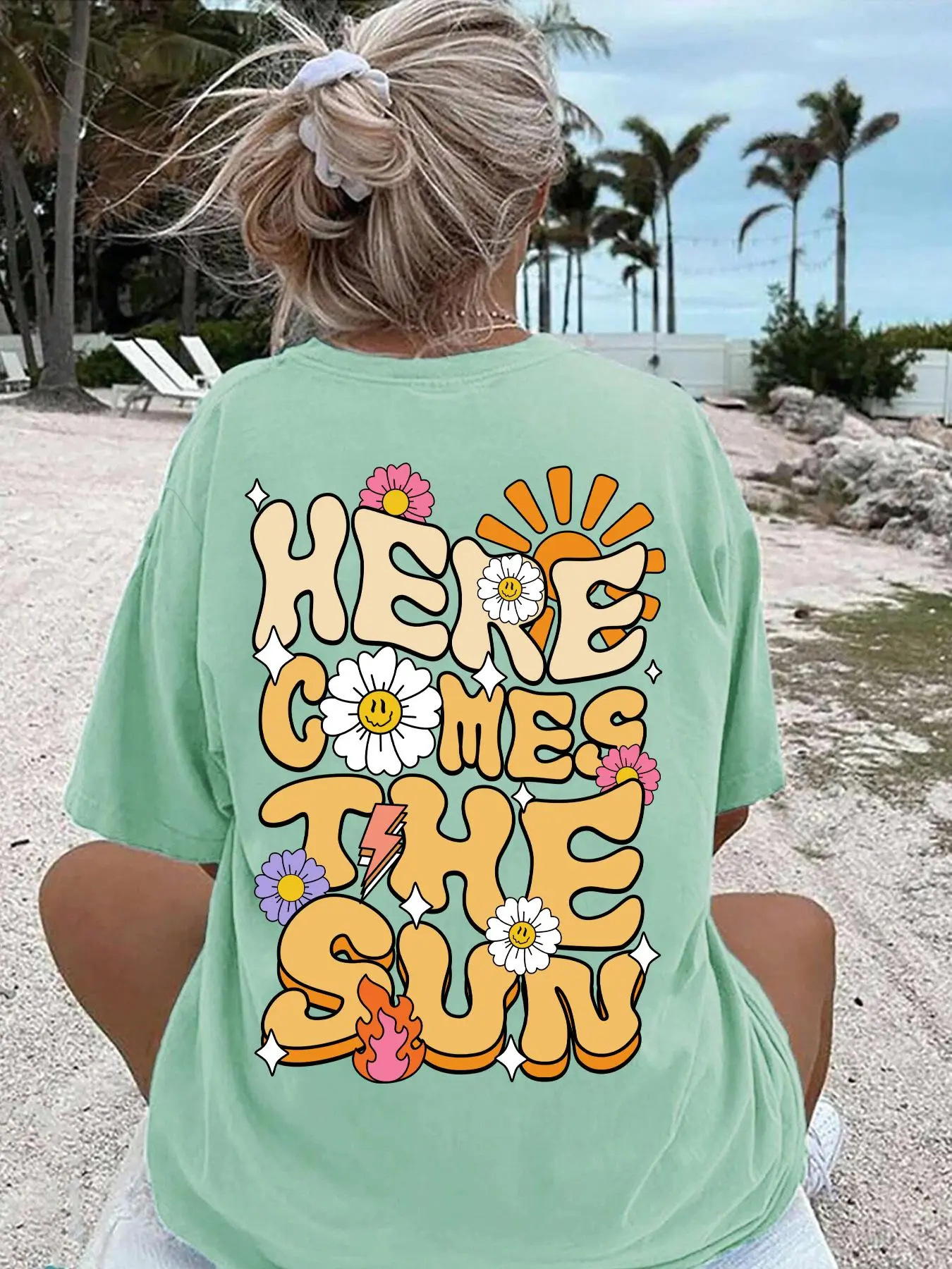 Women's Letter Print Round Neck Tee, Fashion Casual Crew Neck T-shirt for Daily Holiday Vacation Outdoor Wear, Ladies Clothes for Summer