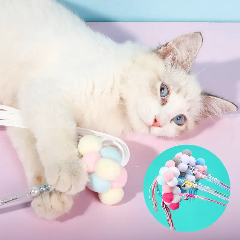 COD Promo -Menggoda tongkat kucing mainan kucing peri peri kawat bulu menggoda tongkat kucing dengan perlengkapan kucing tahan gigitan lonceng/Mainan tongkat kucing/mainan kucing/Penggoda hewan peliharaan tiang panjang 4