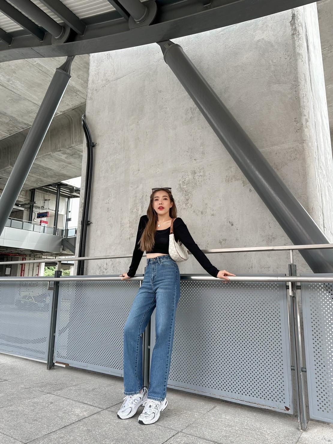 ยีนส์SARAN SR036 กางเกงยีนส์ทรงกระบอกแม่แอน เอวสูง Jean ผู้หญิง เสื้อผ้า Women