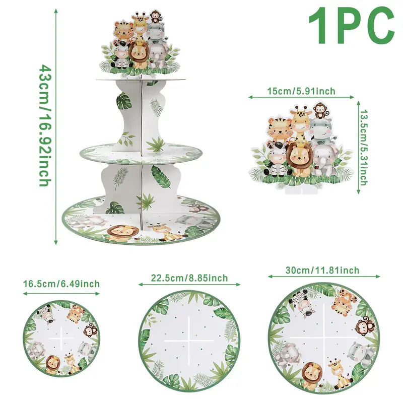 Cartoon Jungle Animal & Plant Pattern Cake Stand, 1 Count Round Cake Display Stand, Cake Decorating Supplies for Home Party Wedding 1