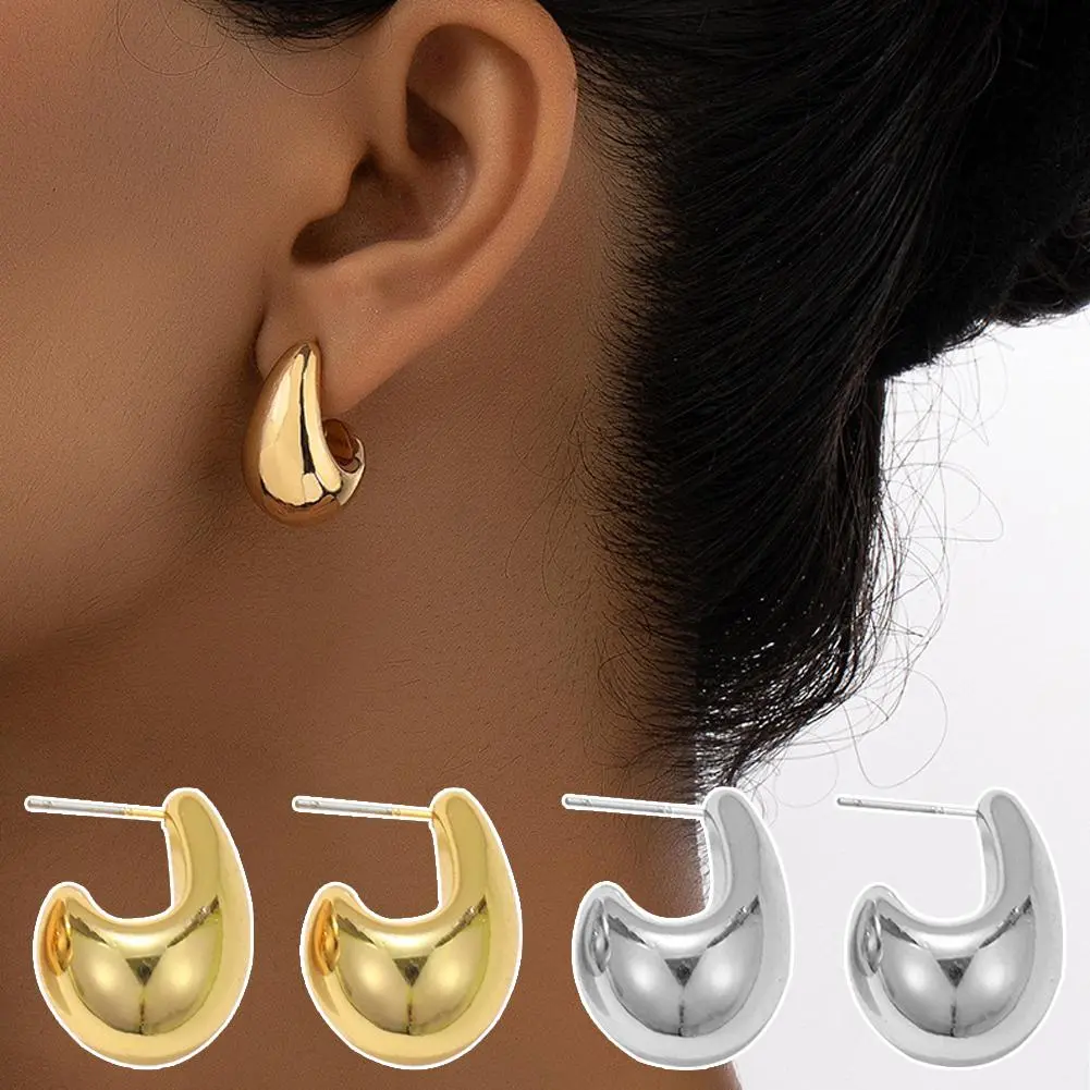 Vintage Chunky Dome Drop Earrings Glossy Thick Teardrop Women Elegant Earrings Earrings D0H8