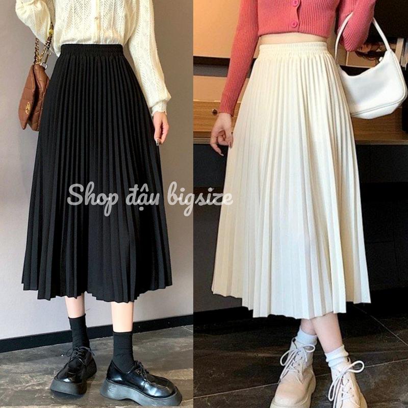 Chân Váy Nữ Dài BIGSIZE Xòe Xếp Ly Lưng Cao Dáng Chữ A Công Sở,Chân Váy Xếp Ly Dài Hàn Quốc chất tuyết mưa MÃ CV12 Khuy Women